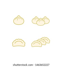 vector illustration of dumplings set. Oriental steamed dim sums and buns. Simple dumplings snack food icon for Asian, Korean, Japanese,  Chinese restaurant.