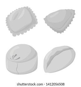 Vector illustration of dumplings and stuffed sign. Collection of dumplings and dish stock symbol for web.