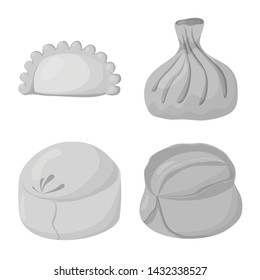 Vector illustration of dumplings and stuffed symbol. Set of dumplings and dish stock vector illustration.