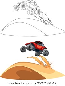 Vector illustration of a dune buggy jumping