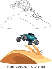 Vector illustration of a dune buggy jumping