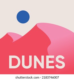 Ilustración vectorial de dunas. Ilustración en colores de tendencia. Abstracción en color rosa, beige y azul para afiches, medios sociales, publicidad, papel tapiz, portada, web, etc.
