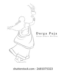 Ilustração vetorial de Durga poja, mulher indiana adorando Deusa, Uma ilustração de dança Dama indiana