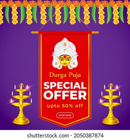 vector illustration for Durga puja sale banner, flyer, poster