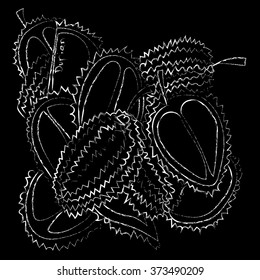 Vector illustration of durian .black and white graphics Linear, the effect of chalk on a blackboard. Hand drawing. Suitable for t-shirt printing and for signboards