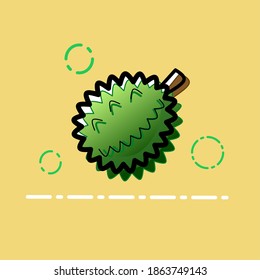 Vector illustration of durian with color out of the line and surrounded by bubbles in incomplete icon style. Colored fruit icon. Fruit mascot design.