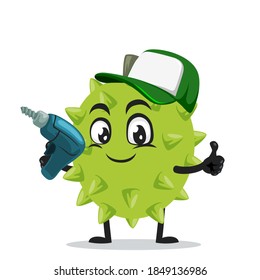 vector illustration of durian mascot or character holding hand drill