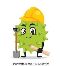 ilustración vectorial de la mascota o personaje de durión usando disfraz de constructor