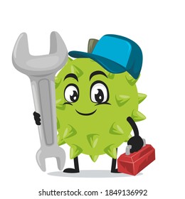 vector illustration of durian mascot or character wearing service costume and holding wrench