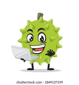 vector illustration of durian mascot or character presentation with laptop