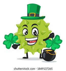 vector illustration of durian mascot or character wearing shamrock hat
