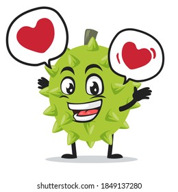 vector illustration of durian mascot or character says with love in bubble speech