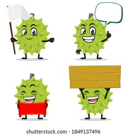vector illustration of durian mascot or character collection set with blank sign theme