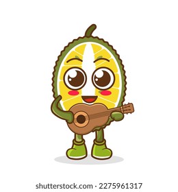 vector illustration of durian mascot or character playing guitar