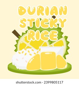 Vector illustration, Durian Sticky Rice (Thai Dessert) on white background.