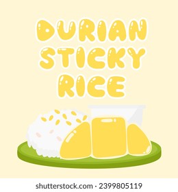 Vector illustration, Durian Sticky Rice (Thai Dessert) on white background.