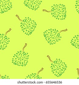 Vector illustration of durians hand draw seamless pattern on yellow background 