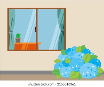 Vector illustration of hydrangea.　Flowers during the rainy season.