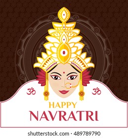 Vector illustration Dussehra festival offers with Beautiful face of Goddess Durga on against the backdrop of white mandala