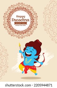 Vector Illustration of Dussehra Navratri Celebration Sale Offer Promotion Poster Design with Lord Rama
