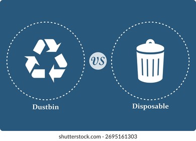 Ilustración vectorial de cubo de basura y desechable. Plantilla de infografía	