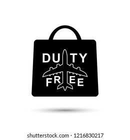 Vector illustration duty free paper bag isolated on white. Flat black icon