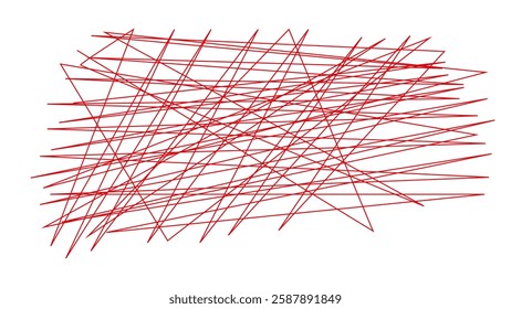 Vector illustration. Dynamic arrangement of chaotic red lines, intersecting and overlapping. Bold color and erratic patterns evoke feelings of energy, movement, and creativity. Psychological test.