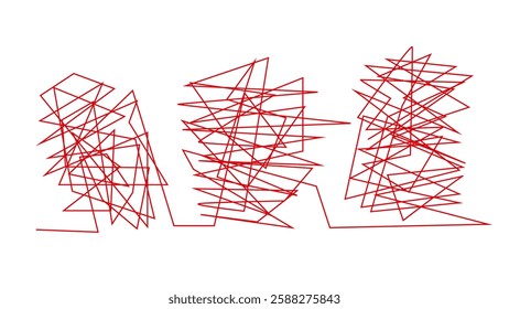 Vector illustration. Dynamic arrangement of chaotic red lines, intersecting and overlapping. Bold color and erratic patterns evoke feelings of energy, movement, and creativity. Psychological test.