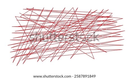 Vector illustration. Dynamic arrangement of chaotic red lines, intersecting and overlapping. Bold color and erratic patterns evoke feelings of energy, movement, and creativity. Psychological test.