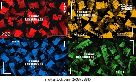 Vector illustration. Dynamic background collection. Vibrant color paint brush stroke background. Design elements for horizontal web banner, panoramic wallpaper. Layered shadow effect with linear frame