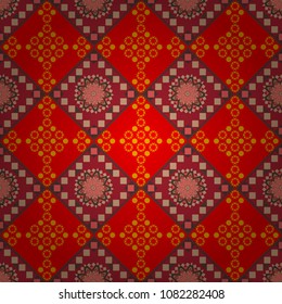 Vector illustration of dynamic composition made of red, brown and beige colors rounded shapes lines in diagonal rhythm seamless pattern.