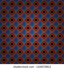 Vector illustration of dynamic composition made of red, black and blue colors rounded shapes lines in diagonal rhythm seamless pattern.