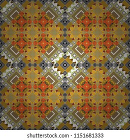 Vector illustration of dynamic composition made of green, yellow and orange colors rounded shapes lines in diagonal rhythm seamless pattern.