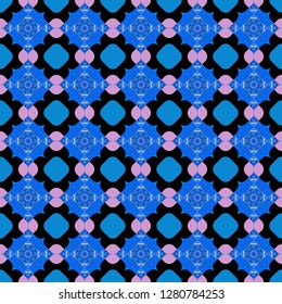 Vector illustration of dynamic composition made of blue, red and black colors rounded shapes lines in diagonal rhythm seamless pattern.