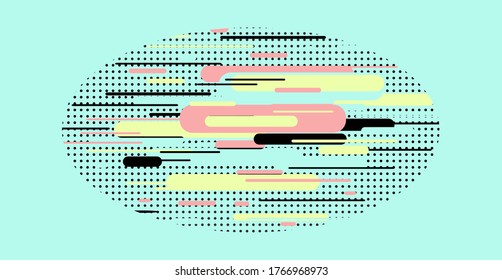 Vector illustration of dynamic composition made of various colored rounded shapes lines in horizontal rhythm. Minimalistic design.