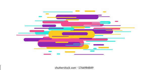 Vector illustration of dynamic composition made of various colored rounded shapes lines in horizontal rhythm. Minimalistic design.