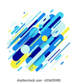 Vector illustration of dynamic composition made of various colored rounded shapes lines in diagonal rhythm. Minimalistic motion design