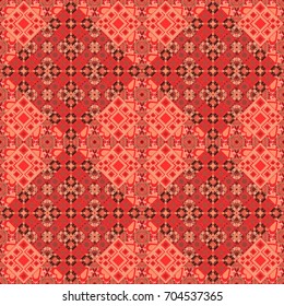 Vector illustration of dynamic composition made of red, orange and pink colors rounded shapes lines in diagonal rhythm seamless pattern.