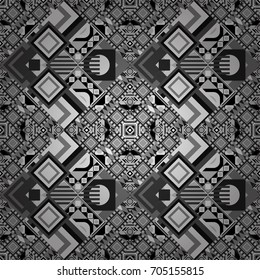 Vector illustration of dynamic composition made of black and white colors rounded shapes lines in diagonal rhythm seamless pattern.