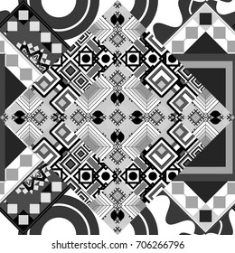 Vector illustration of dynamic composition made of gray colors rounded shapes lines in diagonal rhythm seamless pattern.