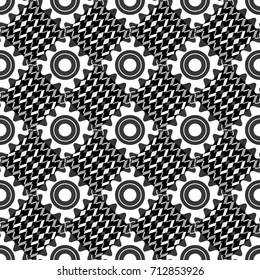 Vector illustration of dynamic composition made of white, black and gray colors rounded shapes lines in diagonal rhythm seamless pattern.