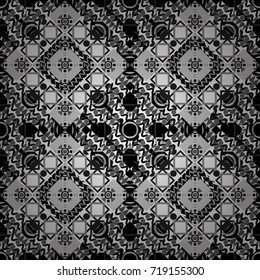 Vector illustration of dynamic composition made of white, black and gray colors rounded shapes lines in diagonal rhythm seamless pattern.
