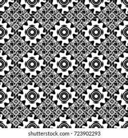 Vector illustration of dynamic composition made of black, white and gray colors rounded shapes lines in diagonal rhythm seamless pattern.