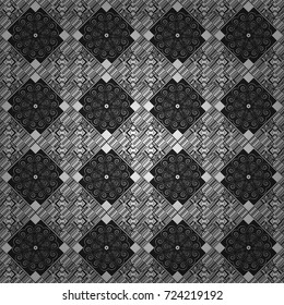 Vector illustration of dynamic composition made of gray, black and white colors rounded shapes lines in diagonal rhythm seamless pattern.