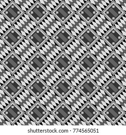 Vector illustration of dynamic composition made of gray, black and white colors rounded shapes lines in diagonal rhythm seamless pattern.