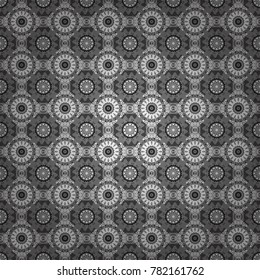 Vector illustration of dynamic composition made of white, gray and black colors rounded shapes lines in diagonal rhythm seamless pattern.