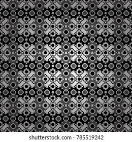 Vector illustration of dynamic composition made of white, gray and black colors rounded shapes lines in diagonal rhythm seamless pattern.