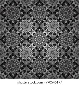 Vector illustration of dynamic composition made of gray, black and white colors rounded shapes lines in diagonal rhythm seamless pattern.