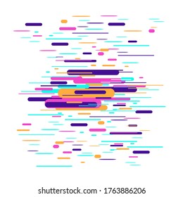 Vector illustration, dynamic composition of various colored rounded line shapes in horizontal rhythm. Minimalistic motion design.