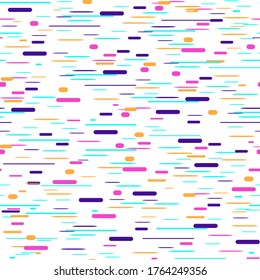 Vector illustration, dynamic composition of various colored rounded line shapes in horizontal rhythm. Minimalistic motion design. Seamless pattern.